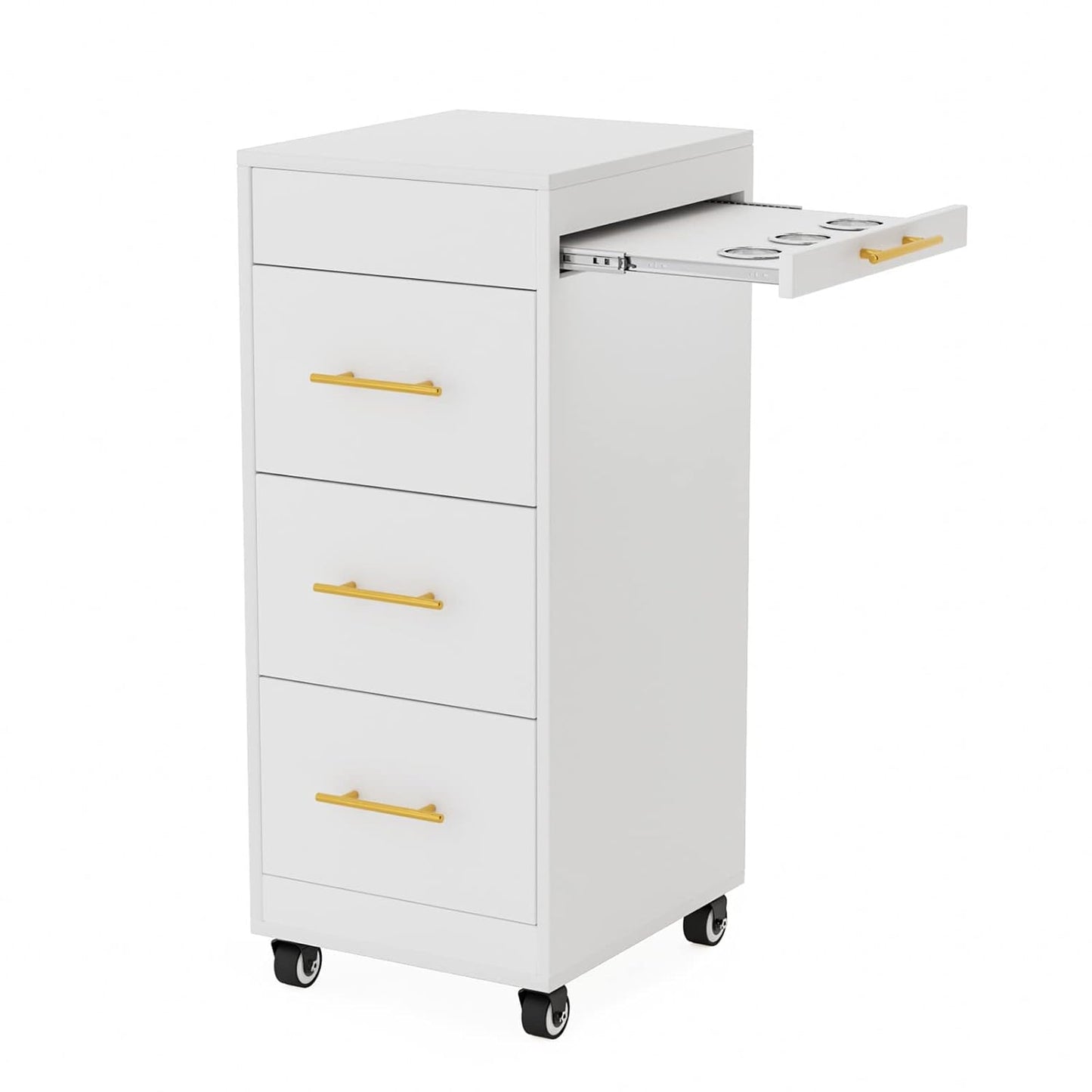 Salon Trolley Cart with Wheels - Mobile Hairdressing Station | Wooden Storage Cabinet, 3 Large Drawers, White