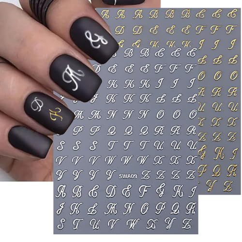 Old English Letter Nail Stickers - 8 Sheets Self-Adhesive Decals