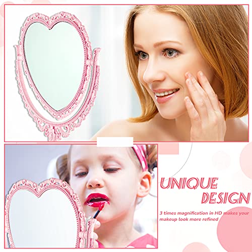 Jetec Pink Heart Shaped Desktop Makeup Mirror 360° Rotation Cosmetic Vanity