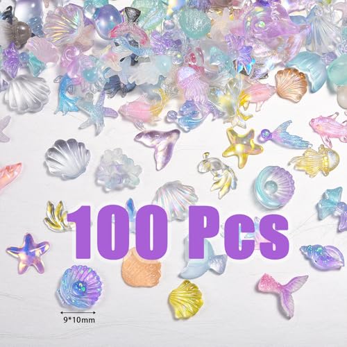100PCS Summer Beach Nail Charms - 3D Starfish & Shell Gems