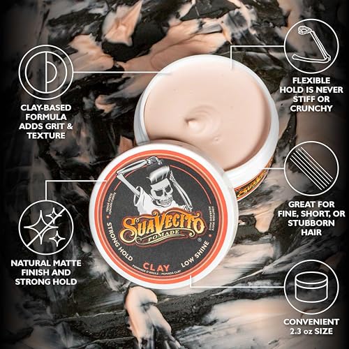 Suavecito Firme Clay Pomade for Men - Strong Hold, Matte Finish - 2.3 oz