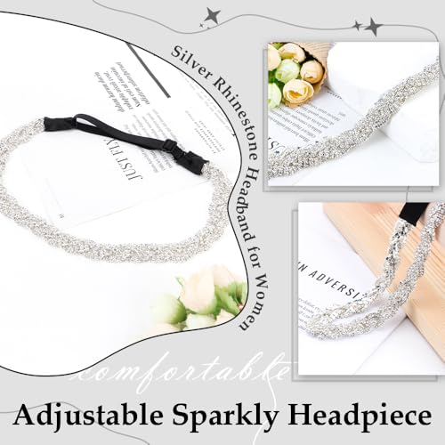 Aprince Silver Rhinestone Headband for Women - Adjustable Crystal Headpiece