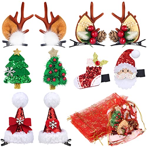 18-Piece Christmas Hair Clip Set with Snowflake Organza Gift Bags