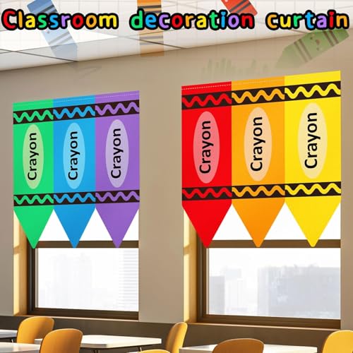 Colorful Crayon Classroom Curtains - 12Pcs Crayon-Shaped Flags