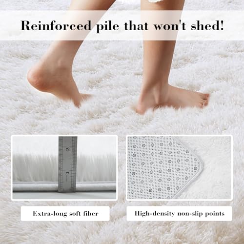 White 2x4 Fluffy Shag Area Rug with Non-Slip Backing