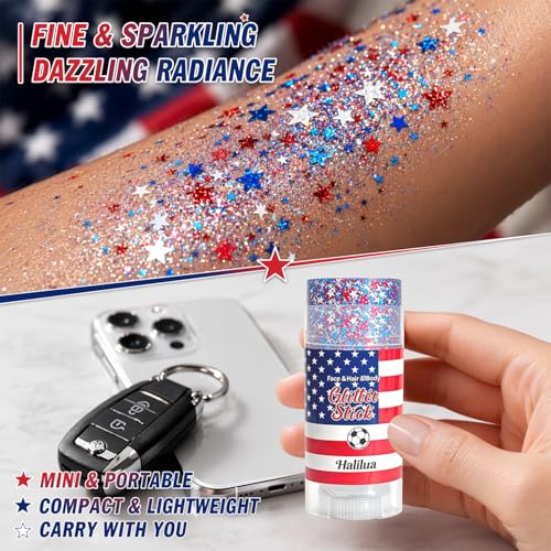 ZARICS Patriotic 4th of July Glitter Stick for Face & Body - Red White Blue Sequins, Hypoallergenic, Festival Makeup, Variation 02