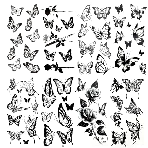8 Black Butterfly Temporary Tattoos - Waterproof & Realistic Design