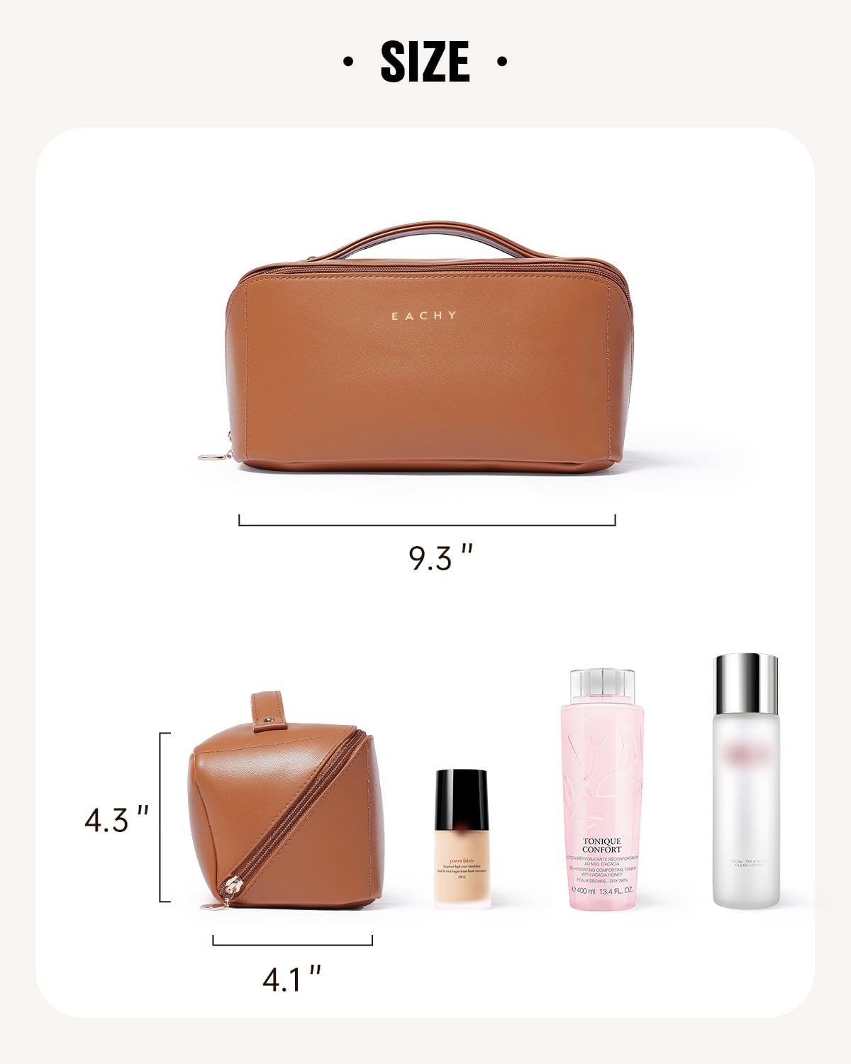 Travel Makeup Bag - Large Capacity Waterproof PU Leather Cosmetic Organizer | Flat Open Design for Skincare & Brushes