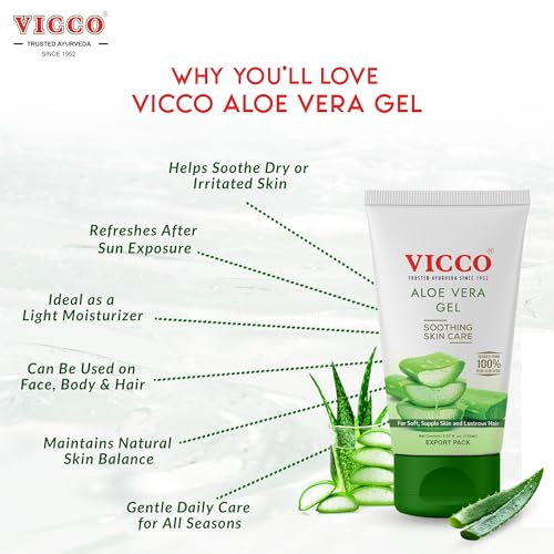 Vicco 100% Pure Aloe Vera Gel for Face, Skin, and Hair - 2 Pack