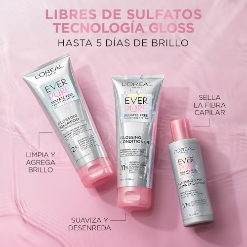 L'Oreal Paris EverPure Glossing Sulfate-Free Shampoo with Glycolic Acid - 6.8 Fl Oz Pack of 2