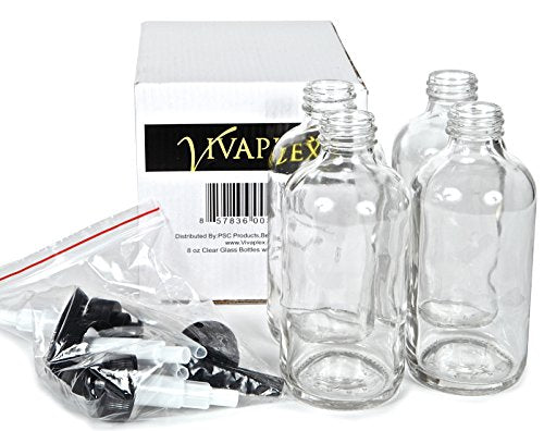 Vivaplex 8 oz Clear Glass Bottles with Black Lotion Pumps – Pack of 4