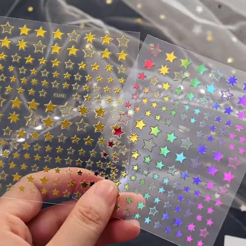 Self-Adhesive Star Nail Stickers - 8 Sheets of 3D Decals