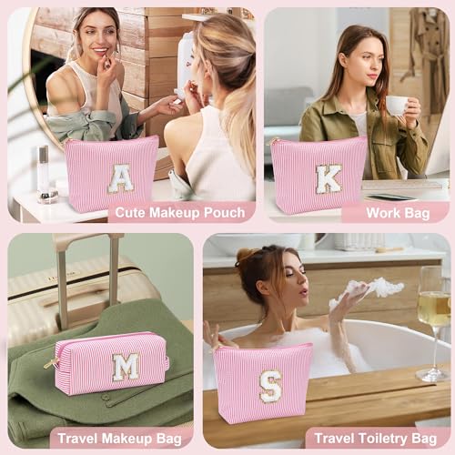 YOOLIFE Birthday Gifts for Women Girls Mom Daughter Birthday Gifts for Kids Teen Girls | Initial Makeup Bag | Travel Cosmetic Bag | 11 12 13 14 15 16 Years Old Girl Gift Teacher Graduation Gift Pink A