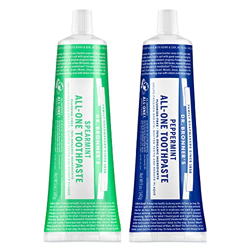Dr. Bronner's Fluoride-Free Toothpaste, Peppermint & Spearmint, 5 oz (2-Pack) - Organic & Vegan