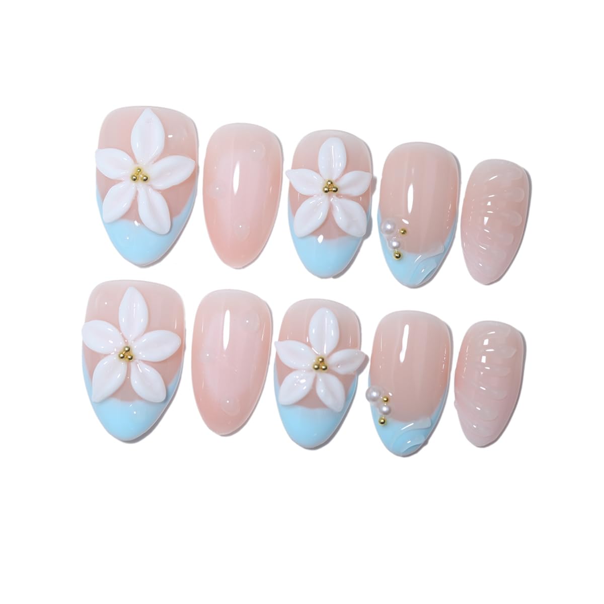 Handmade Press On Nails - Nude Pink Glitter French Tips | 10 Pcs Reusable & Easy to Apply
