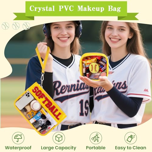 Softball-Yellow Makeup Bag Set | 2-Pc Waterproof Organizer with Chenille Patch