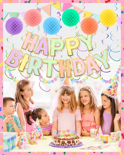 Colorful Happy Birthday Party Decorations Set - Banner & Swirls
