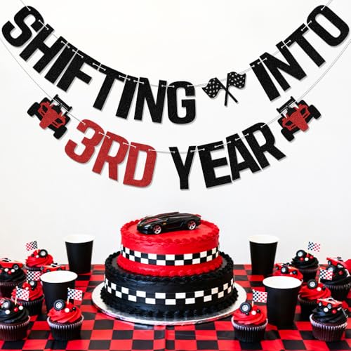 Shifting into 3rd Year Racing Car Birthday Banner Decoration