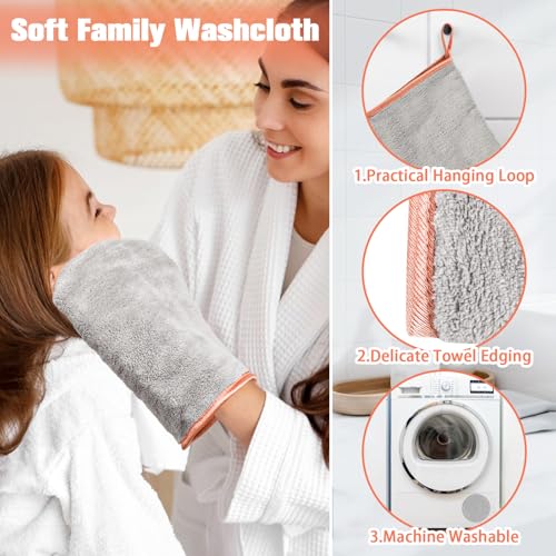 PHOGARY 8 Pack Microfiber Wash Mitts - Soft Coral Fleece Facial Cloths