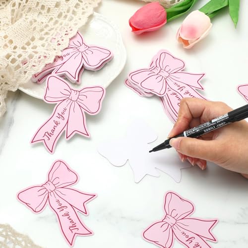 Whaline 100-Pack Pink Bow Thank You Cards - Mini 2.5 x 3.5 in