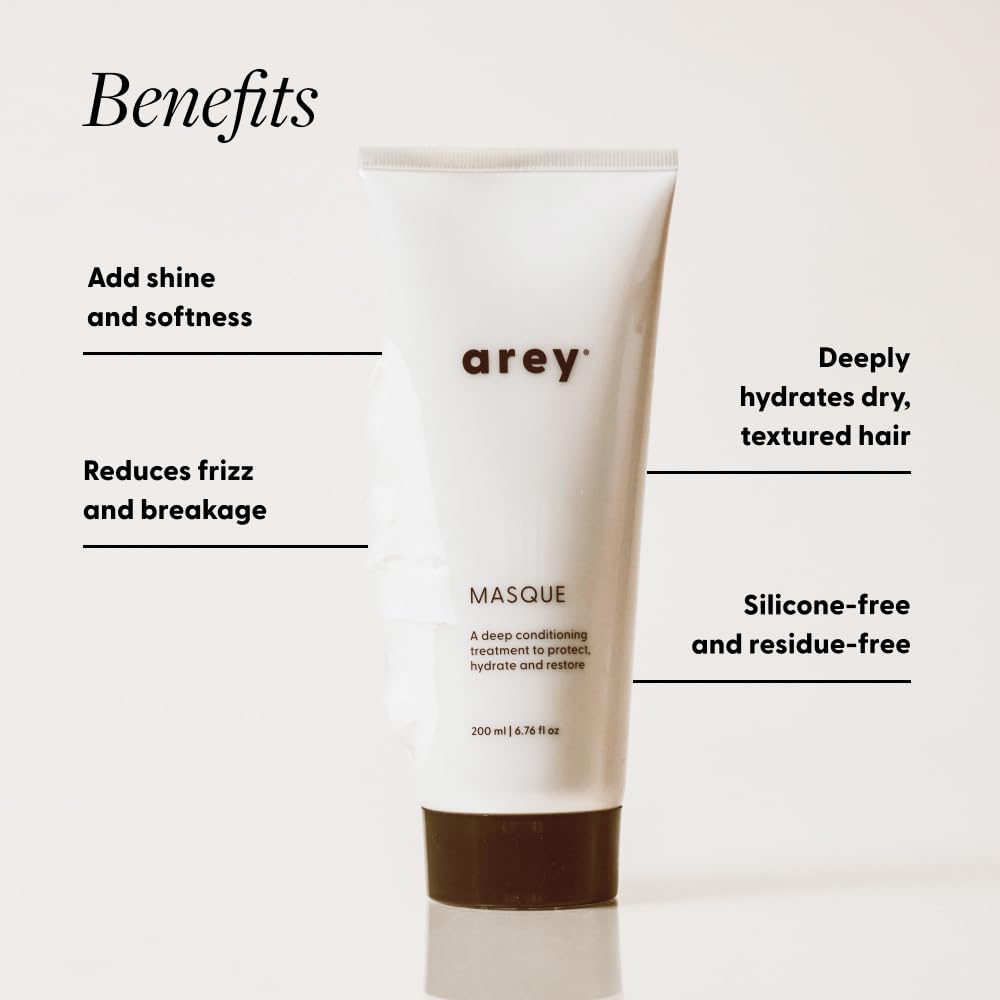 Arey Masque Deep Conditioner & Hair Mask | Deep Hydration for Medium to Coarse Hair | Reduces Breakage, Tames Frizz, Restores Softness & Shine | Shea butter, Silicone-Free, Vegan (6.76 Fl Oz)