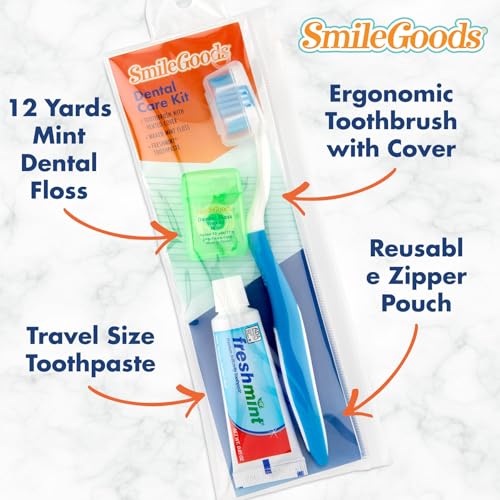 Travel Size Adult Dental Care Kit with Toothbrush, Toothpaste & Floss