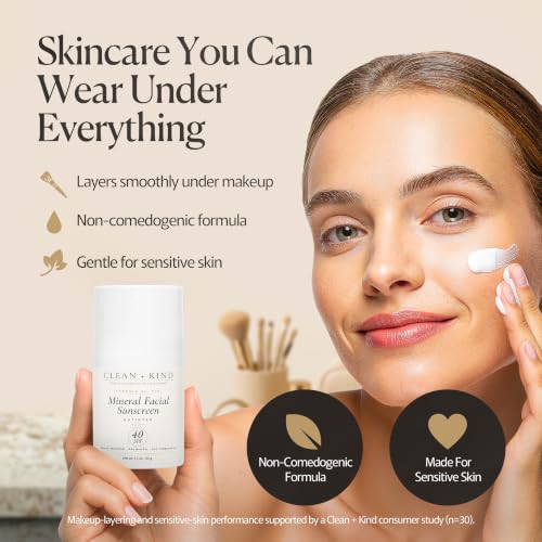 Clean + Kind Tallow Sunscreen SPF 40 Mineral Face Moisturizer No White Cast