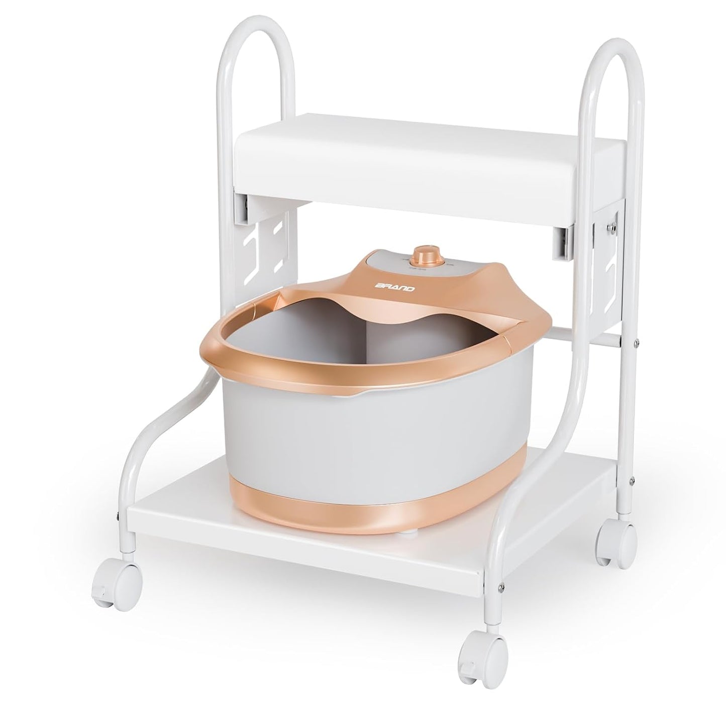 Pedicure Cart - Adjustable Height Foot Bath Trolley with PU Cushion | Portable Nail Esthetician Cart for Manicure & Massage (White)