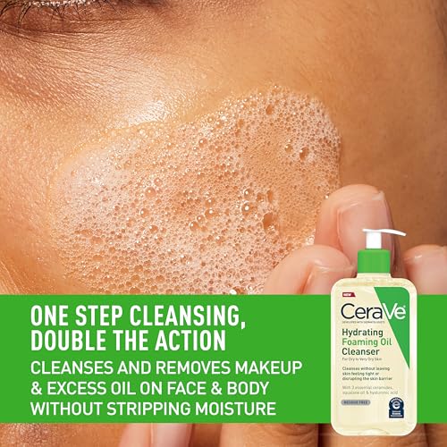 CeraVe Hydrating Foaming Oil Cleanser with Hyaluronic Acid, 8oz - Gentle Makeup Remover for Dry Skin