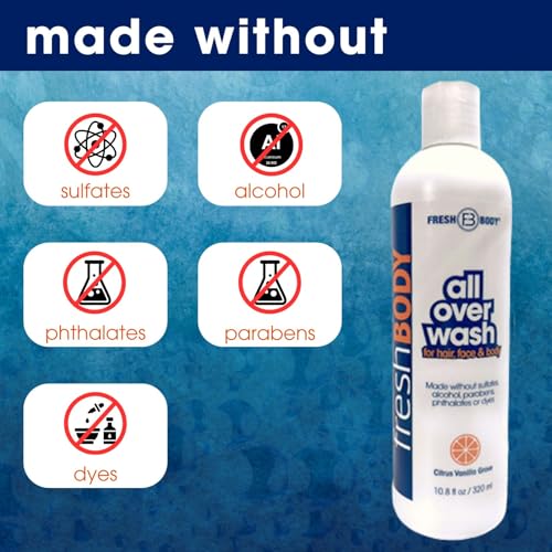 Fresh Body FB All Over Wash Citrus Vanilla 10.8oz Pack of 2 - 2-in-1 Body & Hair Cleanser for Men & Women