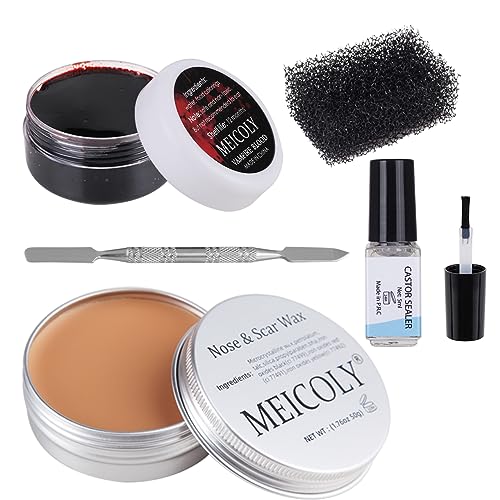 MEICOLY Scar Wax Kit - Scar Wax 50g, Coagulated Blood Gel 30g, Castor Sealer 5ml, Spatula & Stipple Sponge (5 Pieces) Scar & Wound FX Kit - Variation: Scar Wax Kit