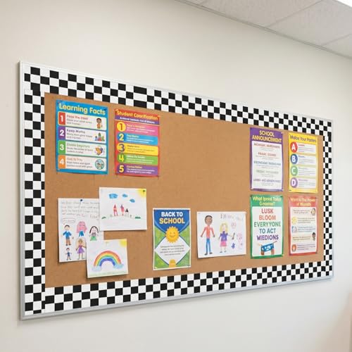 94-Inch Checkered Peel and Stick Bulletin Board Trim - Waterproof PVC for Home & Classroom Decor