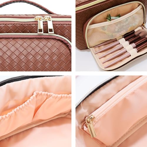 Reaoly Go Brown Travel Makeup Bag - Waterproof Organizer with Dividers