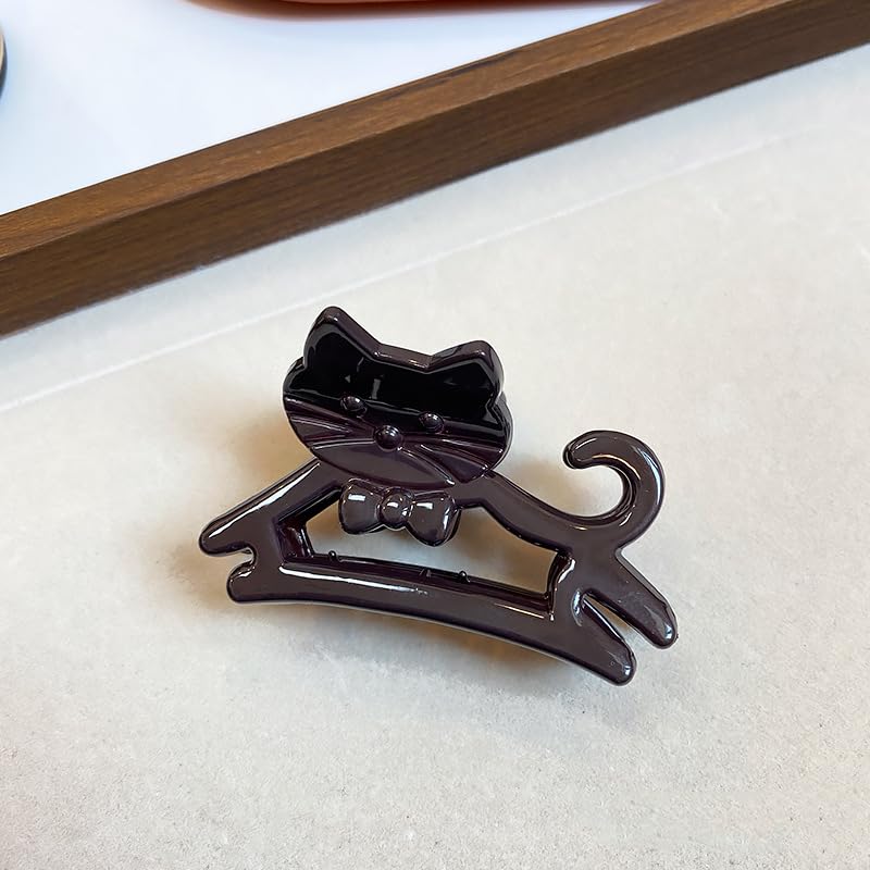 Retro Hair Clips - Cute Black Cat Hair Claw Clips with Rhinestones | 3-Piece Set for Short Hair