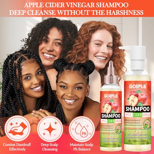 Goiple 2 in 1 Apple Cider Vinegar Shampoo & Conditioner - 12.45 FLOZ - Sulfate Free for Curly Hair, Dreadlocks, and Braids