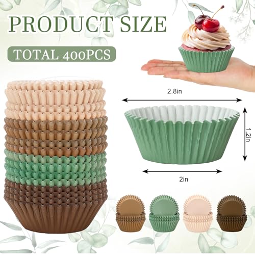 400 Pcs Sage Green & Brown Cupcake Liners - Woodland Theme