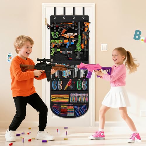 Over Door Toy Gun Organizer with 11 Pockets & 25 Straps