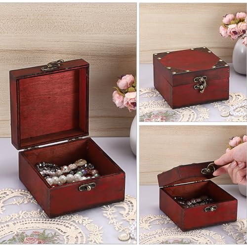 Vintage Red Wooden Jewelry Treasure Chest Box – ELLDOO