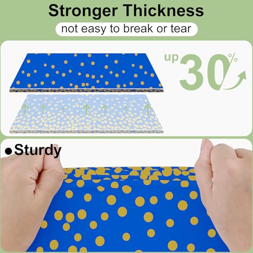 Smiry Disposable Plastic Table Cloths - 3 Pack, 54x108 Inch Waterproof Blue & Gold