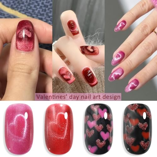 Fcozpjk Cat Eye Gel Nail Polish Set - 2PCS Cherry Red & Hot Pink