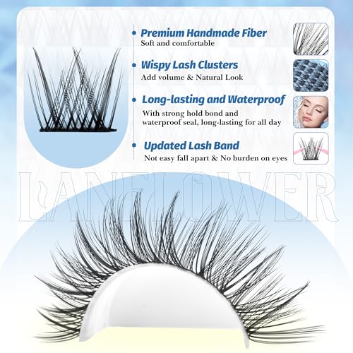 Lanflower Wispy Lash Clusters Kit P - Natural C Curved Extensions, 154pcs