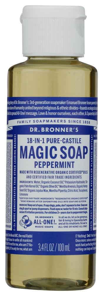 Dr. Bronner's Organic Peppermint Castile Soap - 18 in 1 Multi-Purpose 3.4 Fl Oz