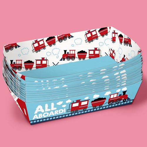Railroad Party Food Trays - 12 Ct Double-Sided Paper Holders