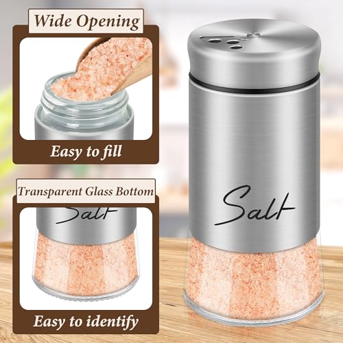 Stainless Steel Salt and Pepper Shaker Set with Adjustable Holes - 5 oz