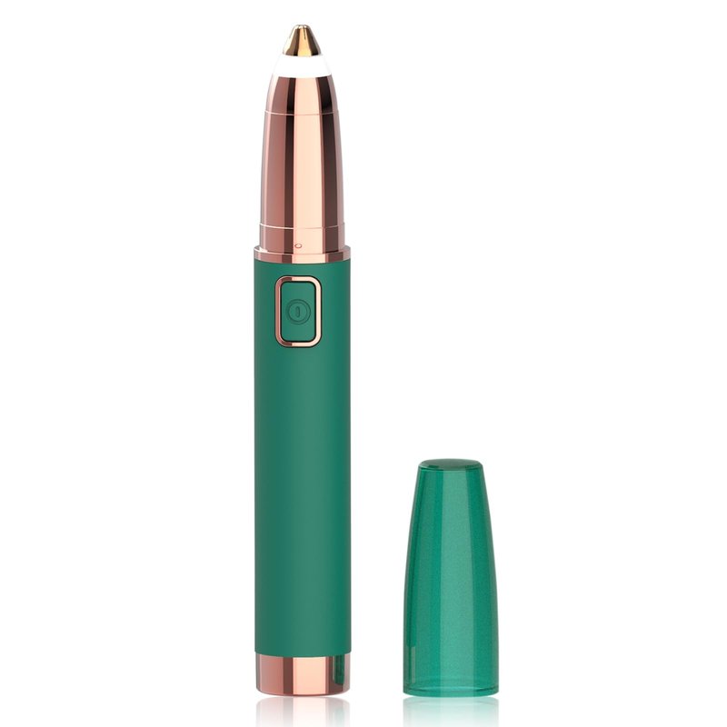 Eyebrow Trimmer for Women - Electric Eye Brow Razor with LED Light Painless & Easy Clean for Eyebrows Face Nose Ear Hair Chin Lips Peach Fuzz Bikini Lines & Other Detailing - Battery Operated (Green)