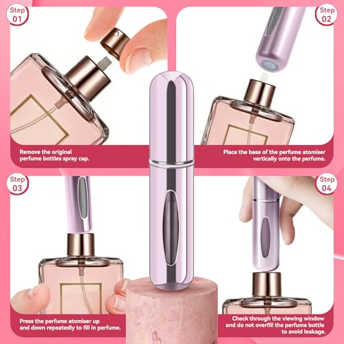 Refillable Perfume Portable Atomizer Bottle Refillable Perfume Spray, Travel Perfume (5ml, 4 Pack) (Silver, Pink, Gold, Black)