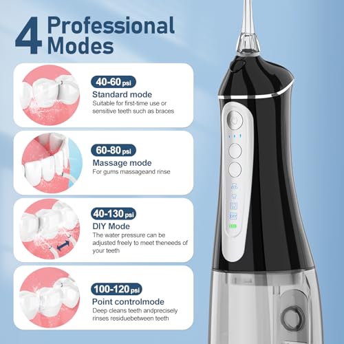 Grinest Cordless Water Dental Flosser - Portable Oral Irrigator with 6 Tips