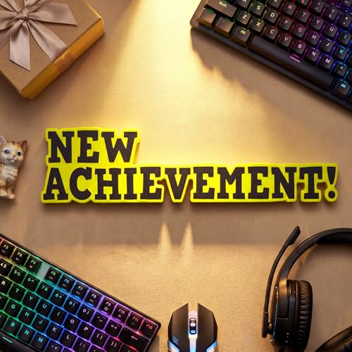 New Achievement Bookshelf Decor - Yellow Wooden Sign for Gamers