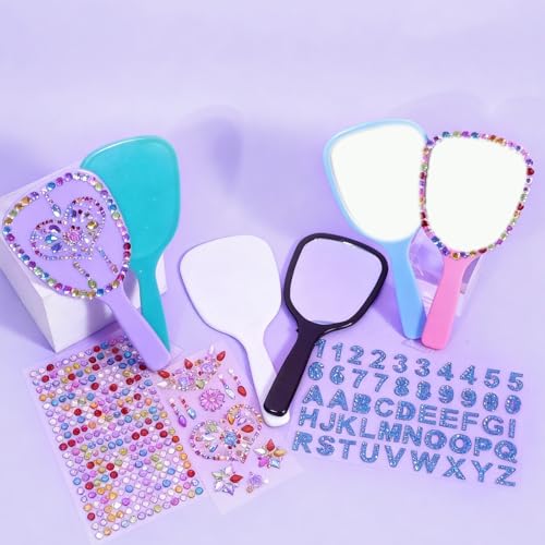 Mini Handheld Mirror Set with Gem Stickers - 6 Pack for Kids