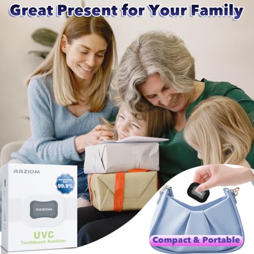 RRZIOM Black Portable Toothbrush Sanitizer Case with Auto UV Cleaning, Rechargeable